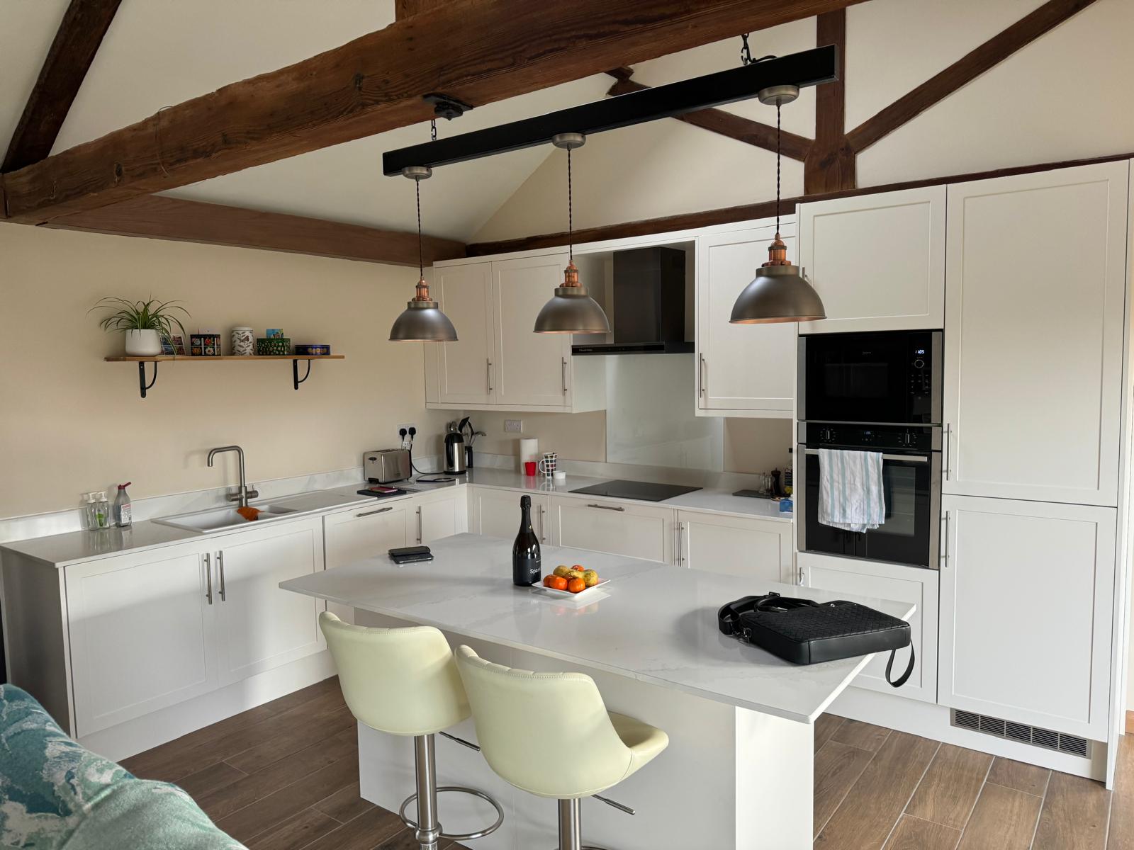 Completed kitchen in the Grade II listed garage conversion