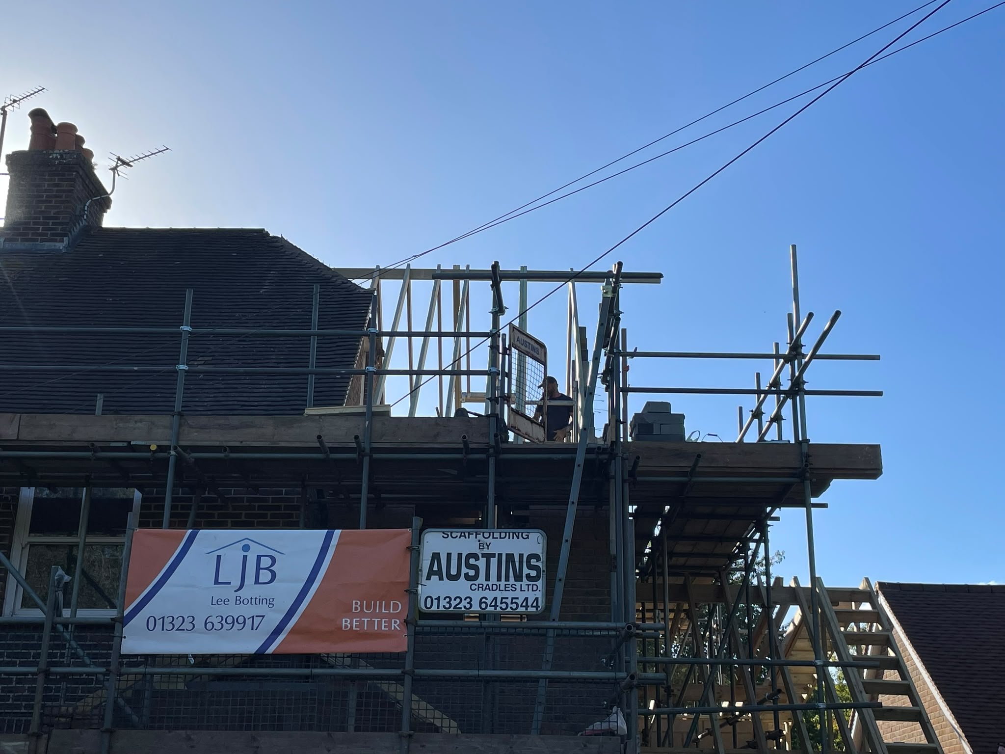 Timber roof framing during a home extension build