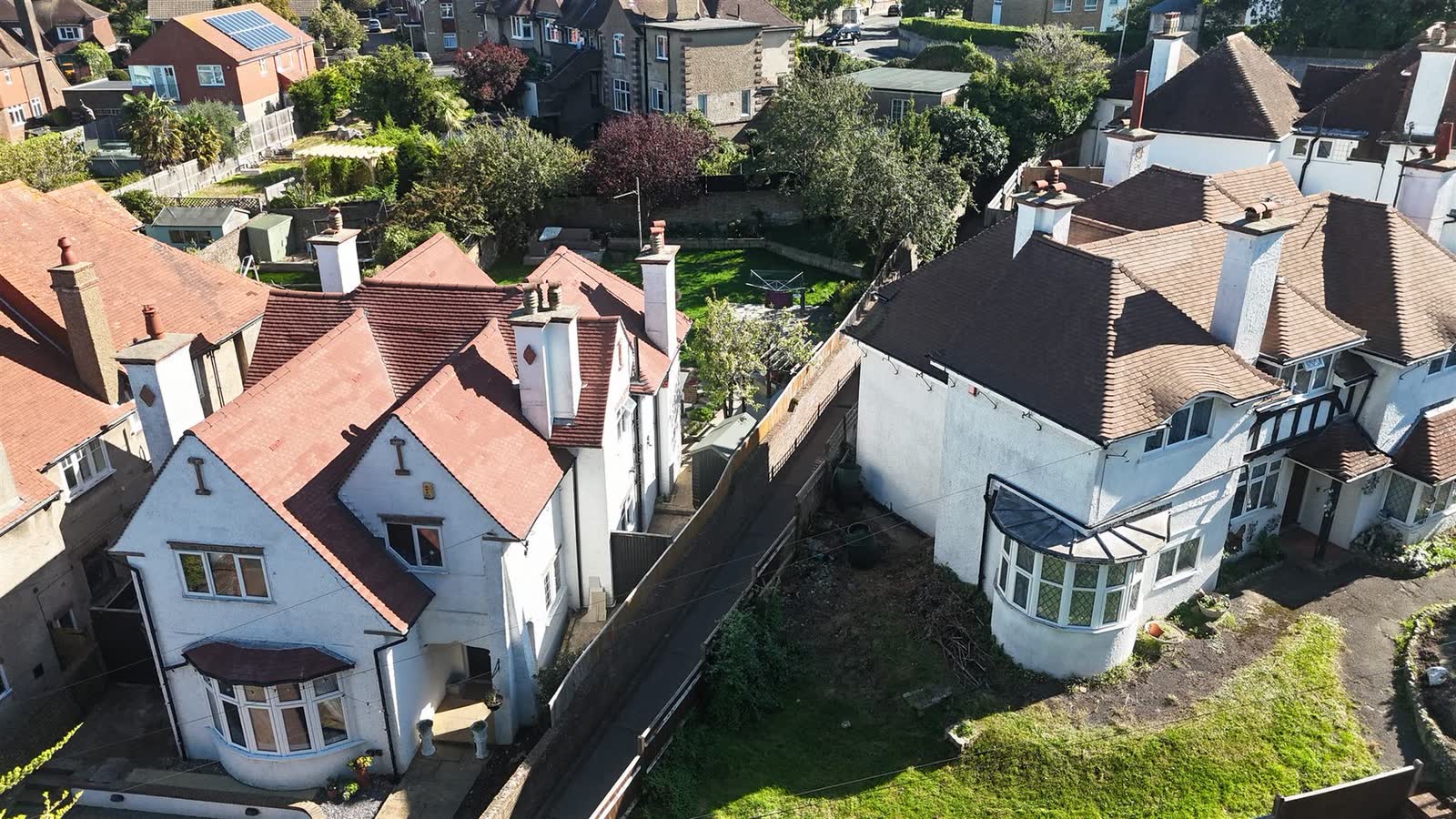 Aerial overview of a complex period-property roof