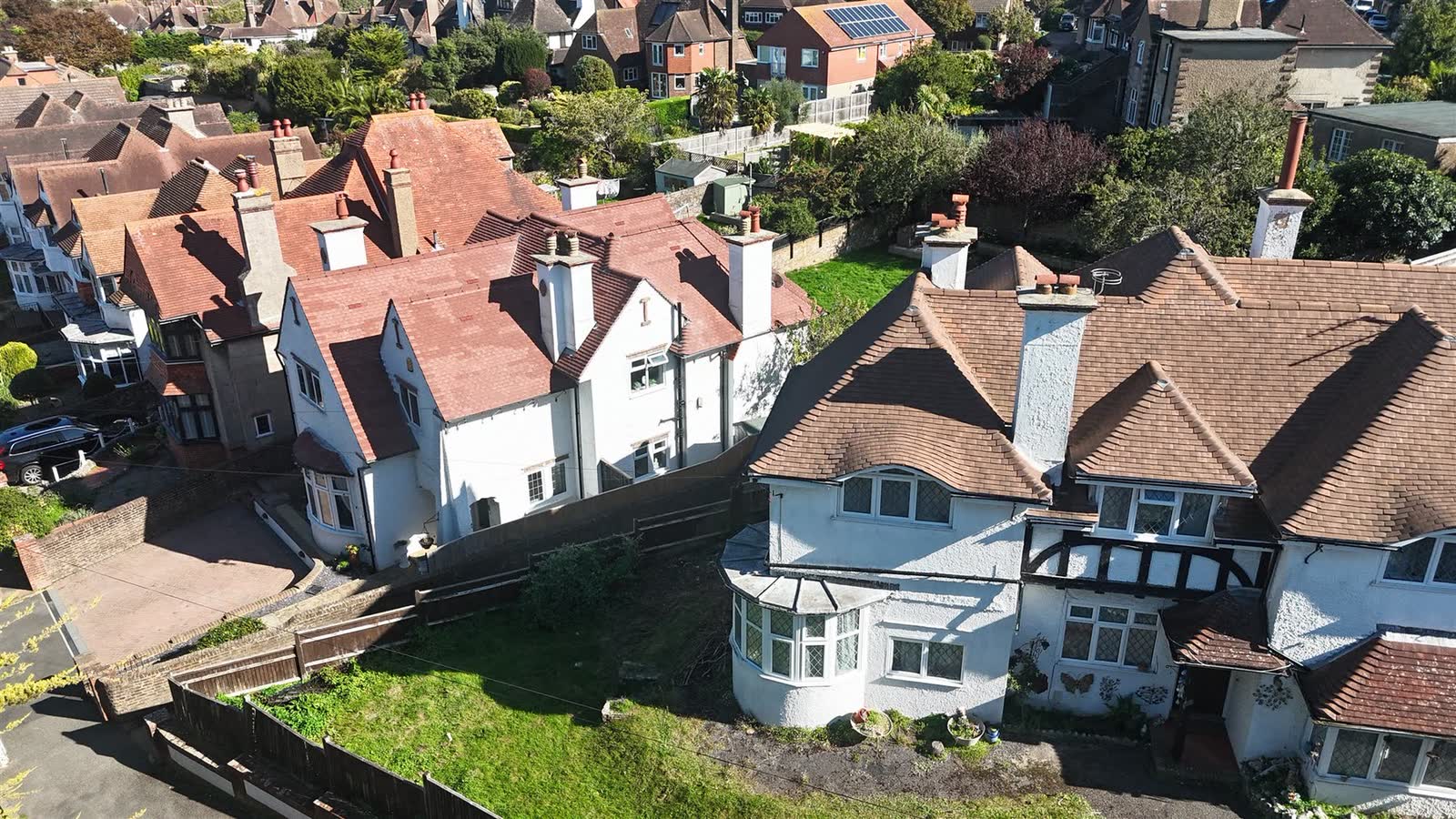 Aerial overview of residential roofs for condition review