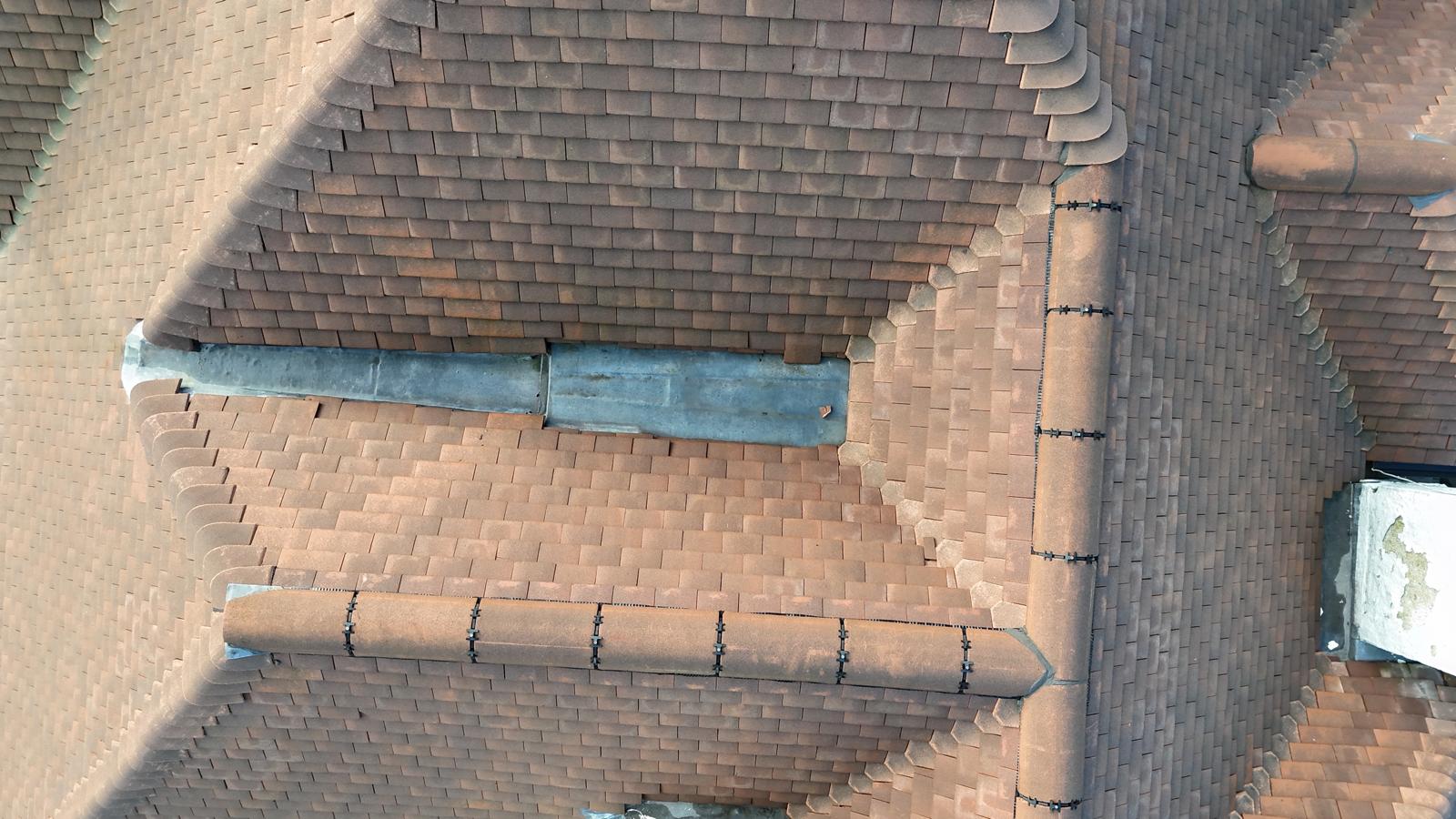 Leadwork and tiled roof junction detail